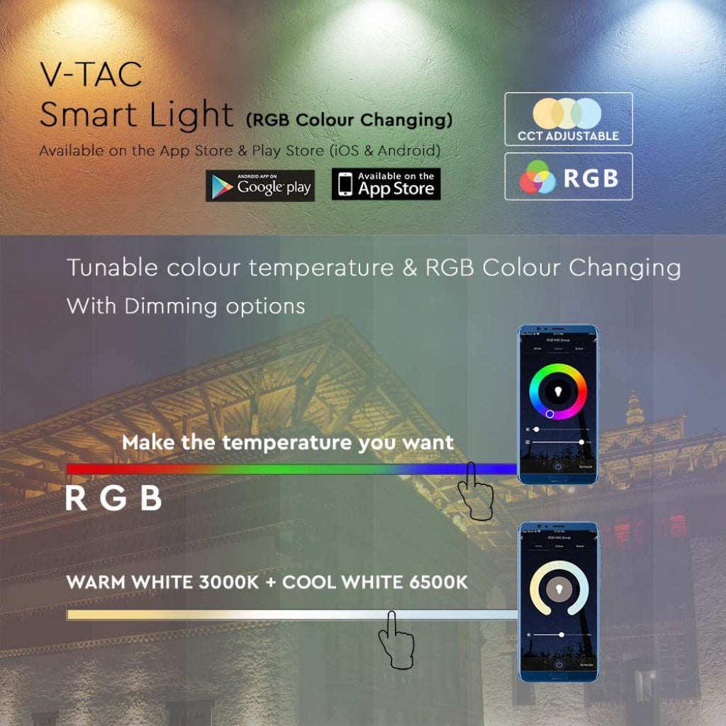 V-TAC Faro LED 10W Compatibile con Google Home e Amazon Alexa Tramite App V-Tac Smart RGB + 3000K + 6500K