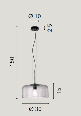 Sospensione in vetro soffiato lucido in varie varianti e struttura in metallo 1XE27 non incl. D.30cm GIBUS-S30