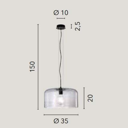 Sospensione in vetro soffiato lucido in varie varianti e struttura in metallo 1XE27 non incl. D.35cm GIBUS-S35