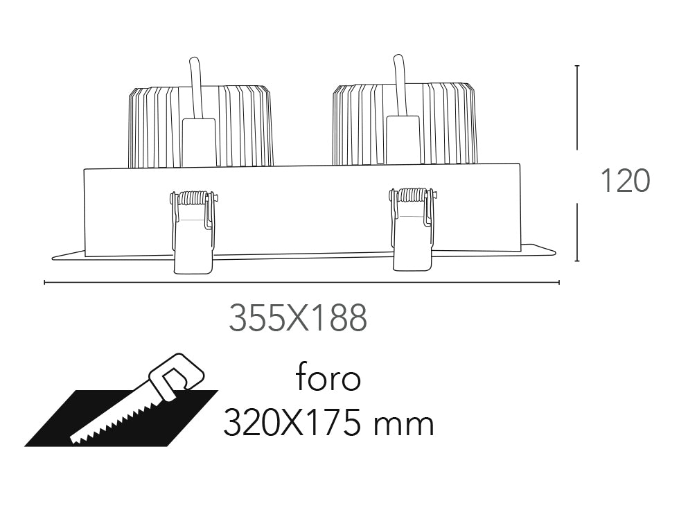 Faretto ad incasso antiriflesso con bordo bianco ed interno nero satinato orientabile INC-APOLLO 2 luci