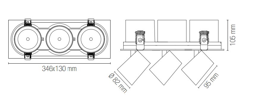 Faretto ad incasso antiriflesso con finitura bianco opaco e bordatura nero interna estraibile e orientabile a 350° INC-OUTSIDER 3 LUCI