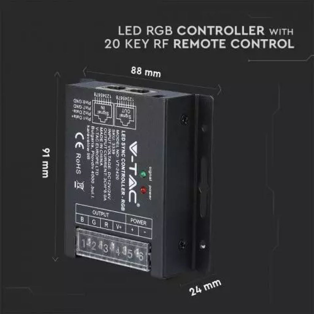 V-TAC Controller per Strip LED RGB Dimmerabile Porta RJ45 con Telecomando 25 Tasti