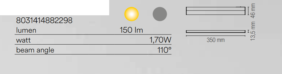 Lampada sottopensile led integrato 3000°k con sensore IR struttura in alluminio e diffusore in PC riflettente collezione ZAK