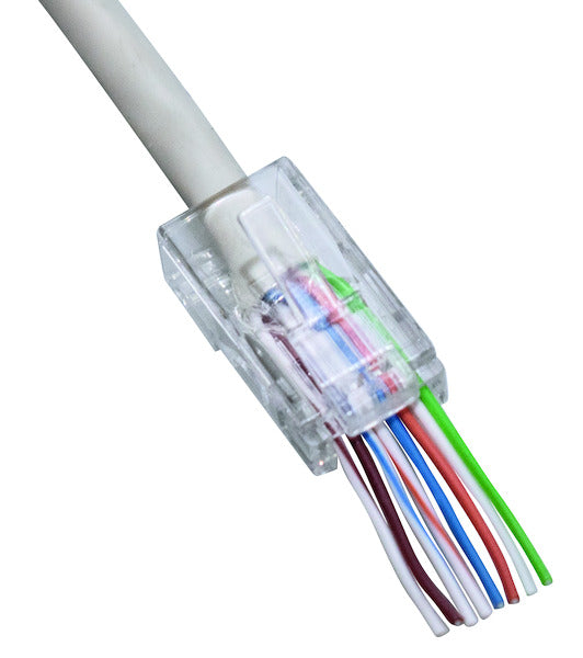 Spina PLUG RJ45 8P/8C, Contatti Dorati, per cavo UTP CAT5, CAVO PASSANTE CONF. 100 pz