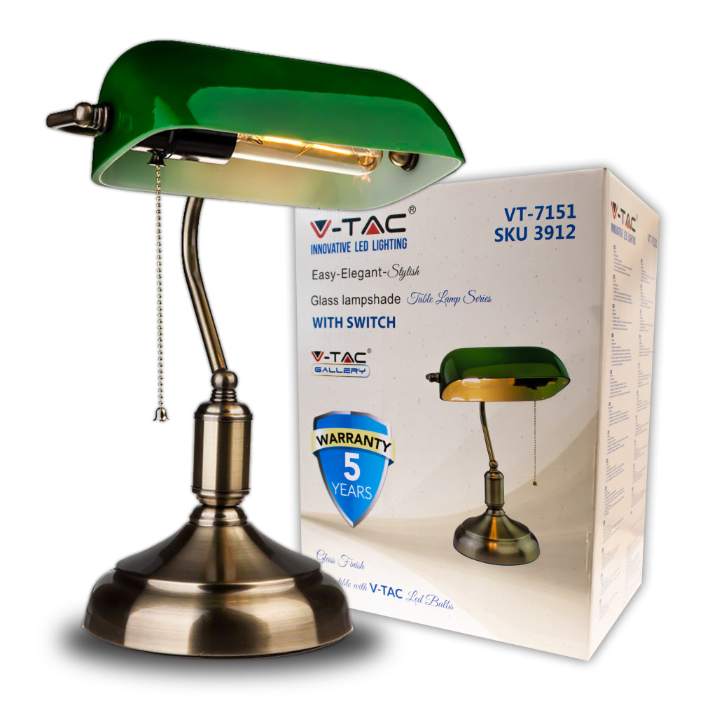 V-TAC Lampada LED da Tavolo Vintage in Metallo con Portalampada E27 Diffusore Inclinabile di 90° in Vetro Colore Verde