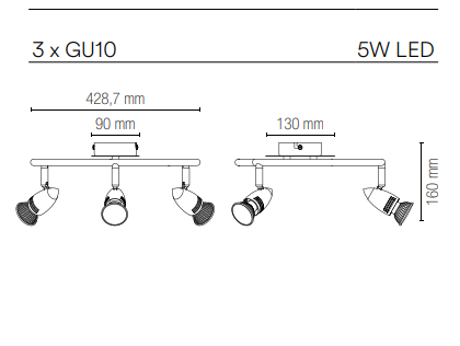 Spot in metallo con punti luce orientabili base cromo e finitura in nikel spazzolato lampade GU10 non incluse