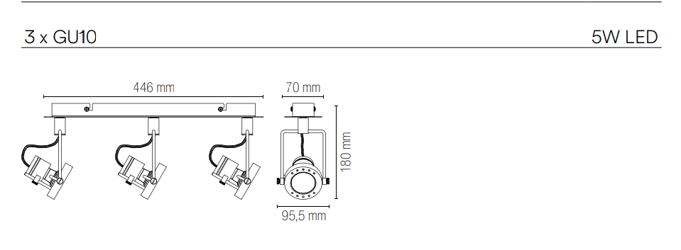 Spot in metallo con punti luce orientabili in bianco , nero e nikel spazzolato lampade GU10 non incluse