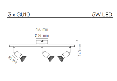 Spot in metallo con punti luce orientabili con finitura silver lampade GU10 non incluse collezione