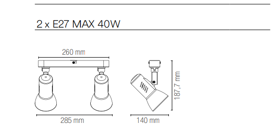 Spot in metallo con punti luce orientabili con finitura bianca lampade E14 non incluse collezione CARRERA