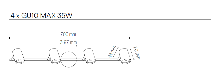 Spot in metallo con punti luce orientabili , disponibile nella versione bianca o nera lampade GU10 non incluse collezione ZERO