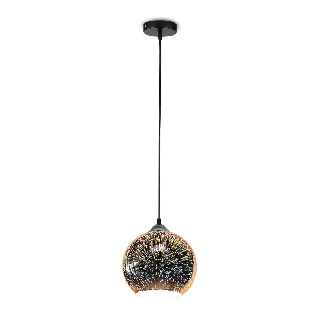 -TAC Lampadario LED a Sospensione 1xE27 campana in Vetro Colore Cromo Specchio con Effetto 3D D.25CM