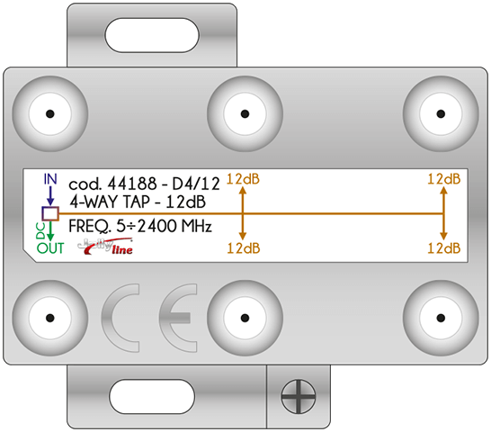 Derivatore a 4 vie con 12dB di derivazione + 1 via passante con passaggio di corrente continua JOL44188