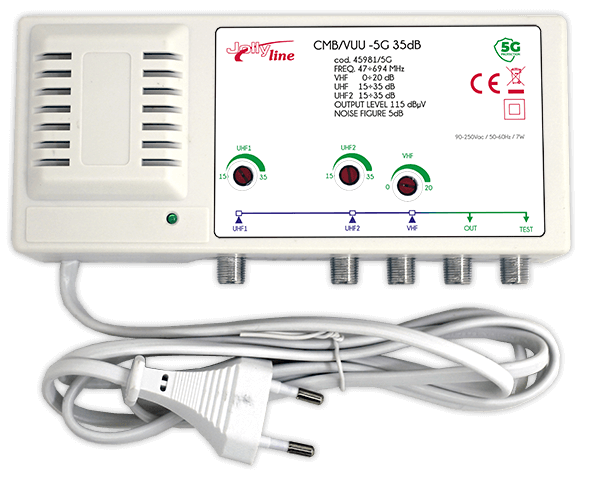 Centralino da muro 3 ingressi separati regolabili - VHF, UHF, e UHF - attacco F - 115dBµV - 35 dB - con filtro 5G certificato JOL45981