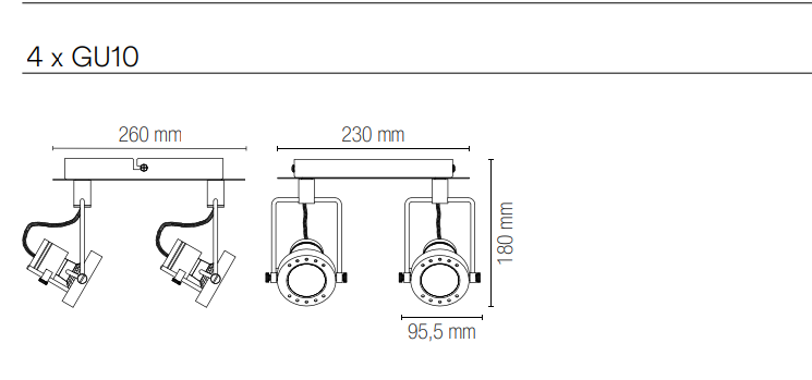 Spot in metallo con punti luce orientabili in bianco , nero e nikel spazzolato lampade GU10 non incluse