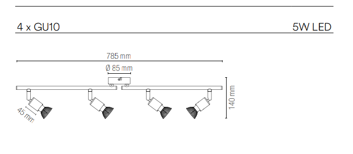 Spot in metallo con punti luce orientabili con finitura silver lampade GU10 non incluse collezione