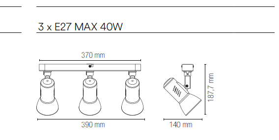 Spot in metallo con punti luce orientabili con finitura bianca lampade E14 non incluse collezione CARRERA