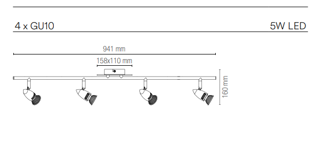 Spot in metallo con punti luce orientabili base cromo e finitura in nikel spazzolato lampade GU10 non incluse