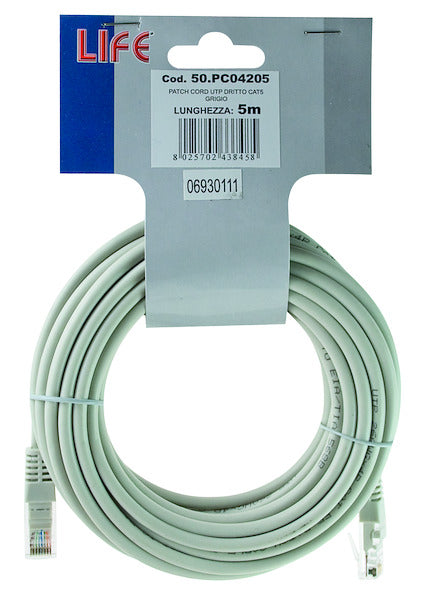 PATCH CORD UTP DRITTO cavo lan CAT5e AWG26 1,0MT GRIGIO