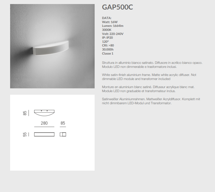 GEALUCE Applique in alluminio bianco satinato. LED GAP ARCO