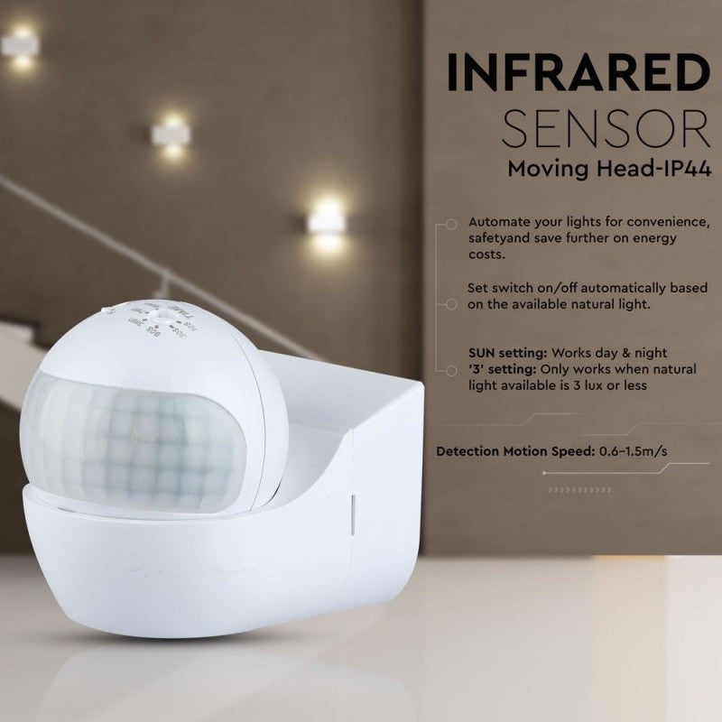 V-TAC Sensore di Movimento a Infrarossi 180° Orientabile Montaggio a Plafone Colore Bianco (Max 400W) IP44