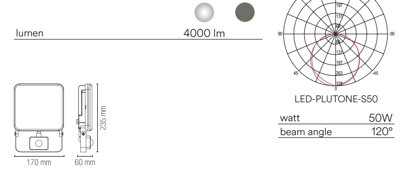 Proiettore per esterno IP65 led in alluminio nero con SENSORE DI MOVIMENTO e CREPUSCOLARE varie potenze PLUTONE