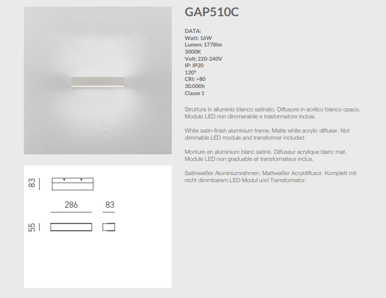 GEALUCE Applique in alluminio bianco satinato. LED GAP LINEA