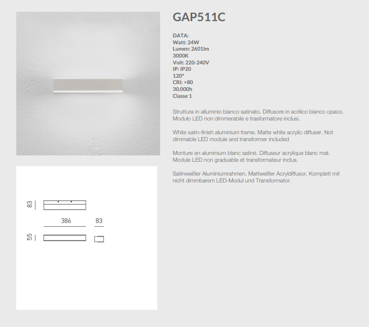 GEALUCE Applique in alluminio bianco satinato. LED GAP LINEA