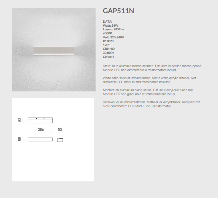 GEALUCE Applique in alluminio bianco satinato. LED GAP LINEA