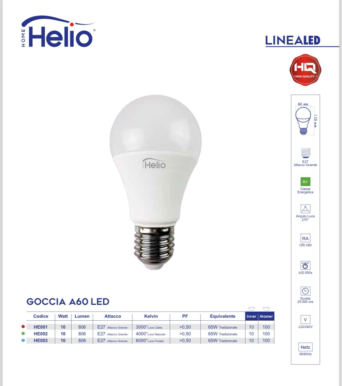 LAMPADINA LED GOCCIA 10W  A60/E27  HE001