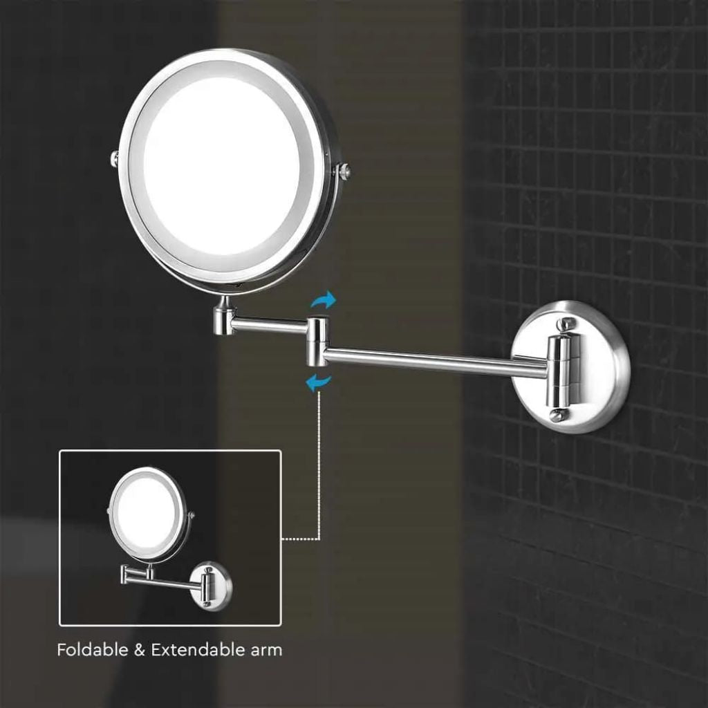 V-TAC Specchio LED Rotondo 3W Bifacciale Rotabile 360° con Braccio Estendibile e Ingranditore 6400K IP44