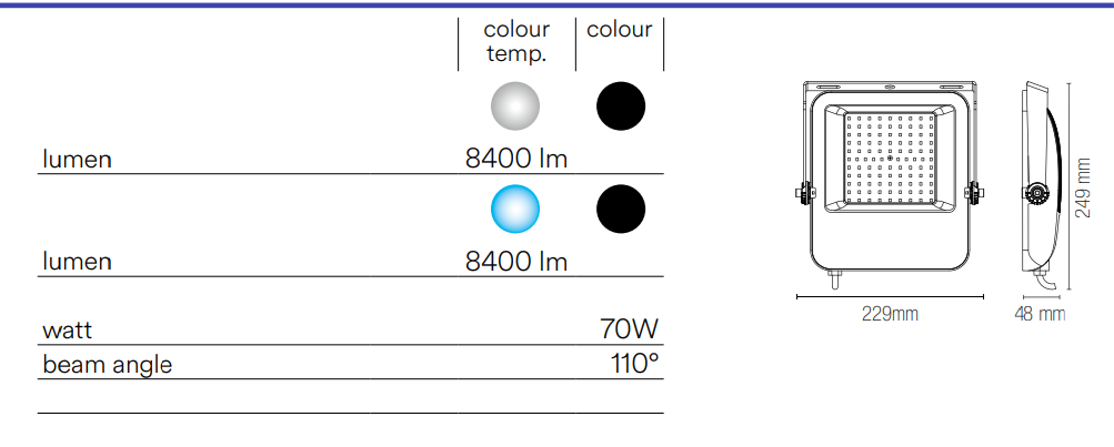 Proiettore per esterno IP65 alluminio nero luce 4000-6000°k varie potenze TAURUS