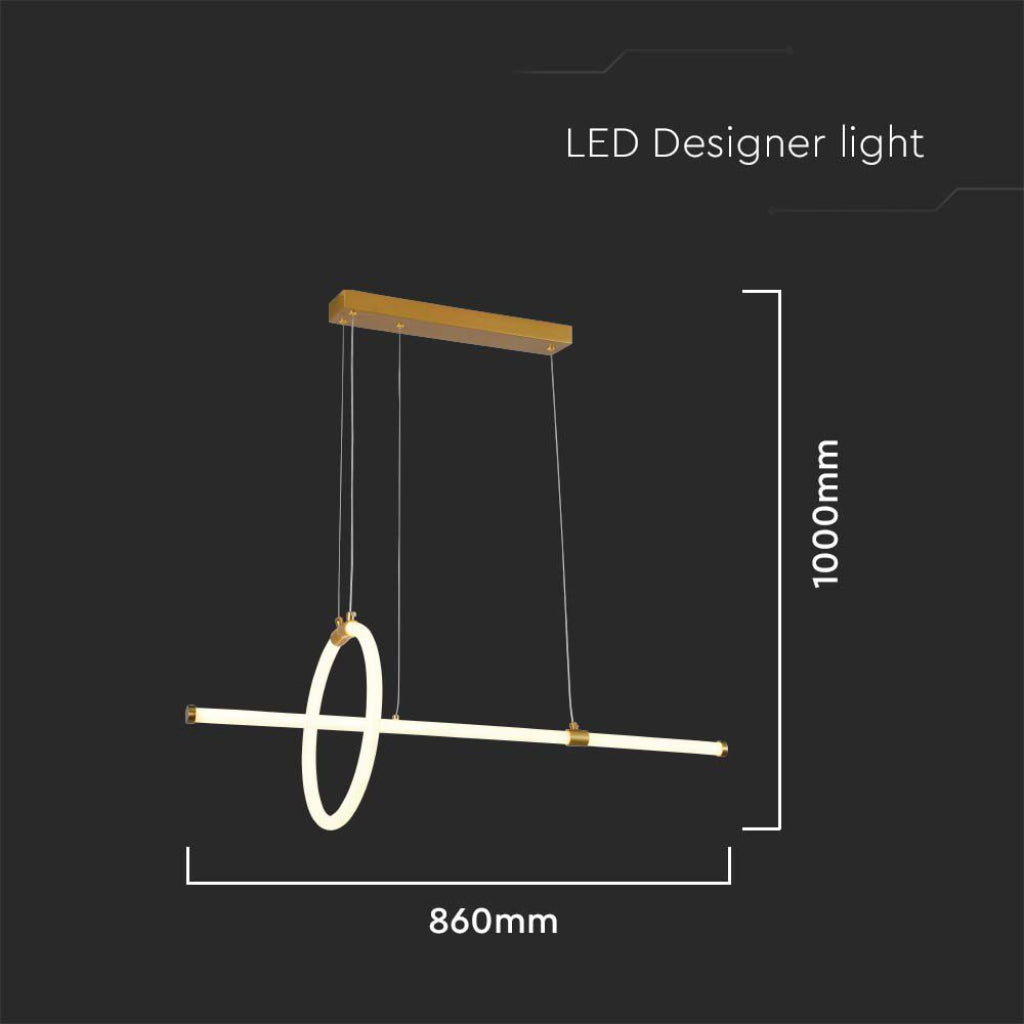 V-TAC Lampadario LED a Sospensione 16W dal Design Moderno Colore Oro 3000K vt-7818