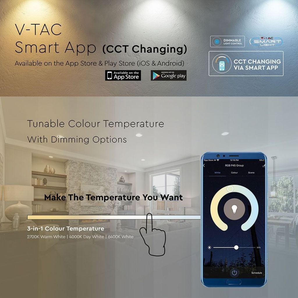 V-TAC Faretto LED GU10 4,5W Compatibile con Google Home e Amazon Alexa Tramite App V-Tac Smart 3 in 1 Dimmerabile