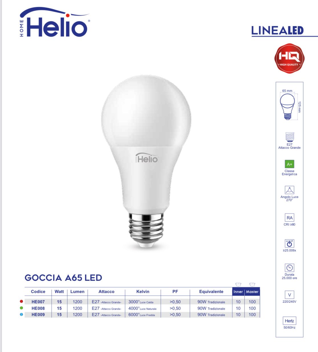 LAMPADINA LED GOCCIA 15W A65/E27