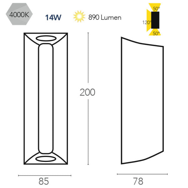 Applique per esterno IP54 in alluminio antracite o corten biemissione + emissione frontale led integrato con regolazione luce 3000-4000°k 14W 1490 lumen RAY