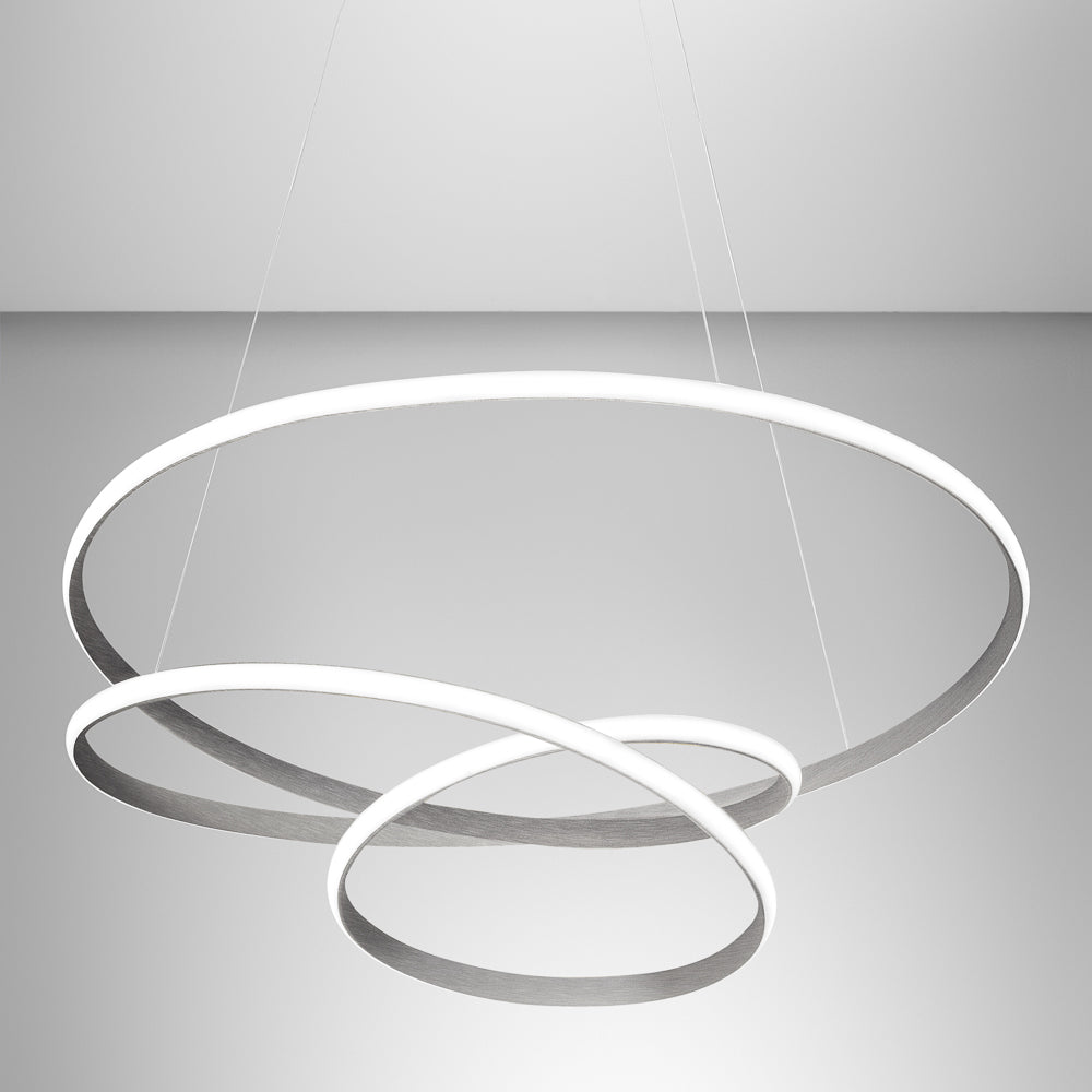 GEALUCE Sospensione montatura in alluminio bianco-oro-titanio satinato. Diffusore in silicone bianco opale. LED DIVA S/S D.85CM