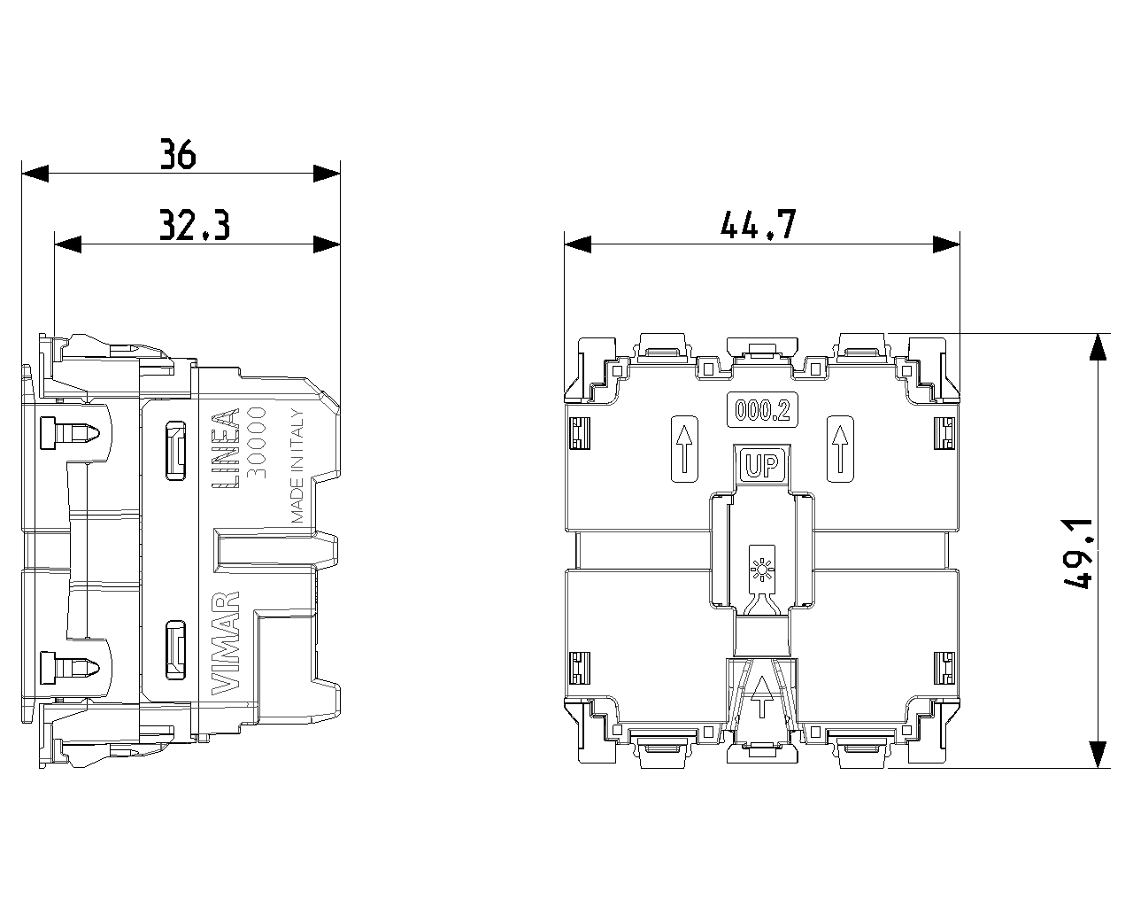 Interruttore 1P 10 AX 250 V~ illuminabile 2 moduli Vimar Linea 30000.2