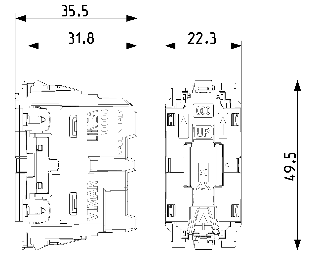 Pulsante 1P NO 10 A 250 V~ illuminabile 1 modulo Vimar Linea 30008