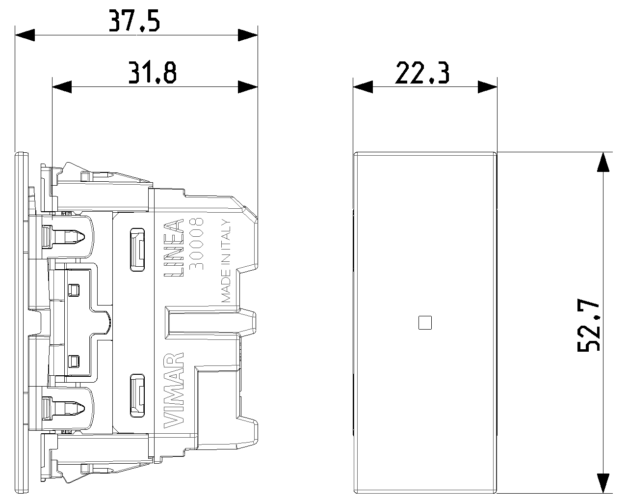 Pulsante 1P NO 10 A 250 V~ assiale illuminabile, tasto sostituibile Vimar Linea 30008A.B/G/C