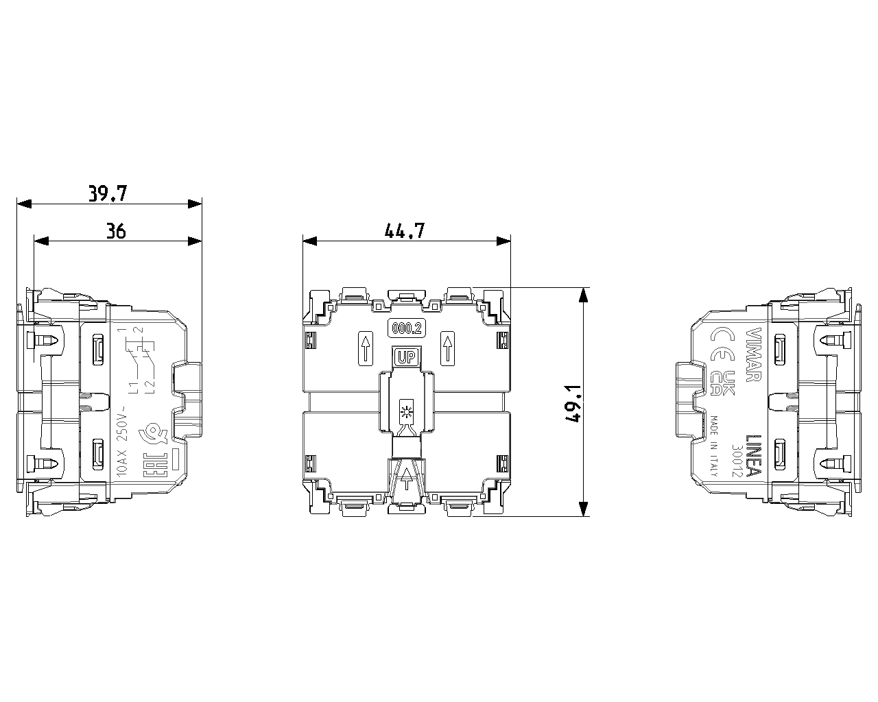 Invertitore 1P 10 AX 250 V~ illuminabile 2 moduli Vimar Linea 30012.2