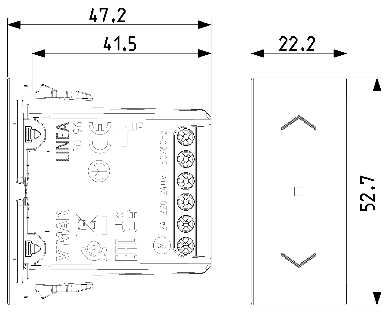 Commutatore elettronico centralizzabile Quid per tapparella Vimar Linea bianco-nero-canapa 30196.B/G/C