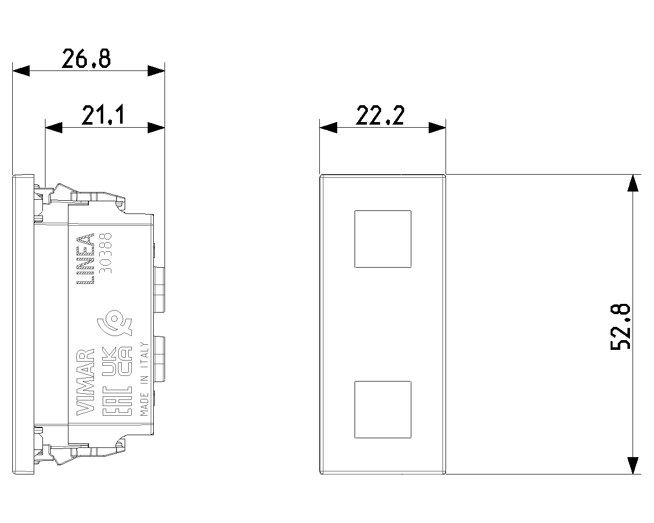 Doppia spia per 2 unità di segnalazione, diffusori neutri Vimar Linea bianco-nero-canapa 30388.B/G/C