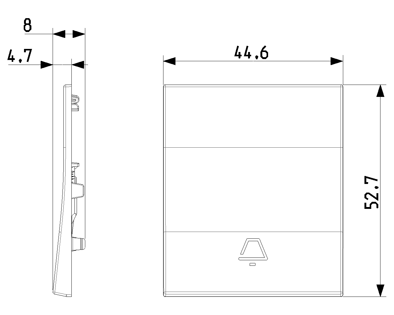 Tasto intercambiabile 2 moduli allineato, simbolo campanello illuminabile Vimar Linea bianco-nero-canapa 31000.2CB/G/C