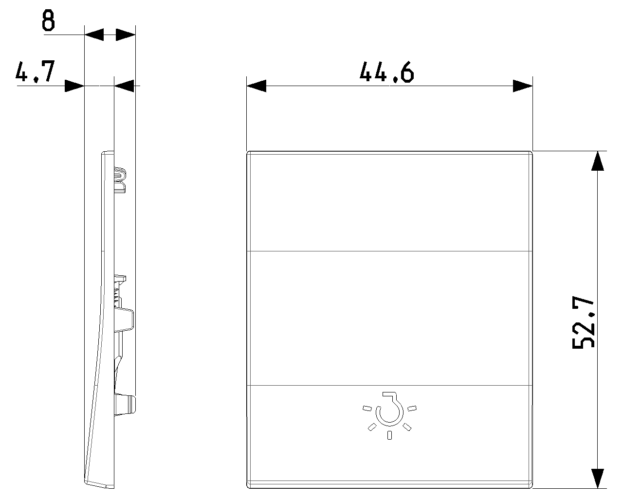 Tasto intercambiabile 2 moduli allineato, simbolo luce illuminabile Vimar Linea bianco-nero-canapa 31000.2LB/G/C