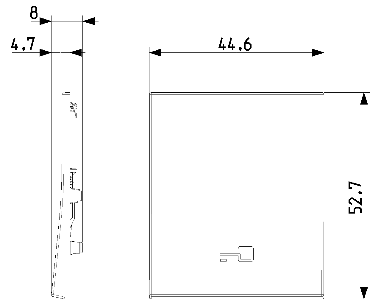 Tasto intercambiabile 2 moduli allineato, simbolo chiave illuminabile Vimar Linea bianco-nero-canapa 31000.2PB/G/C