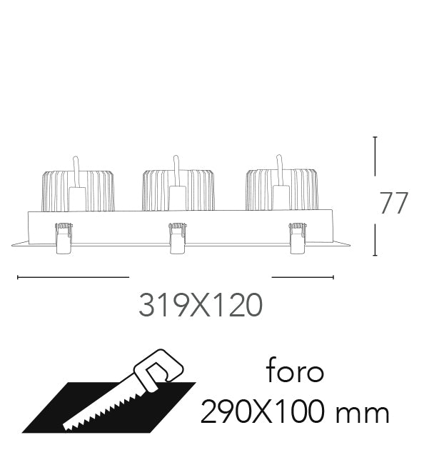 Faretto ad incasso antiriflesso con bordo bianco ed interno nero satinato orientabile INC-APOLLO 3 LUCI