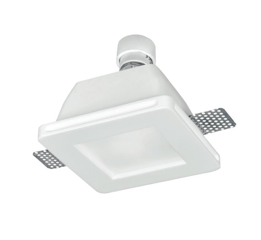 Incasso in gesso verniciabile con diffusore in vetro satinato da integrare nel cartongesso portalampada GU10 incluso collezione SNOW rotondo-quadrato