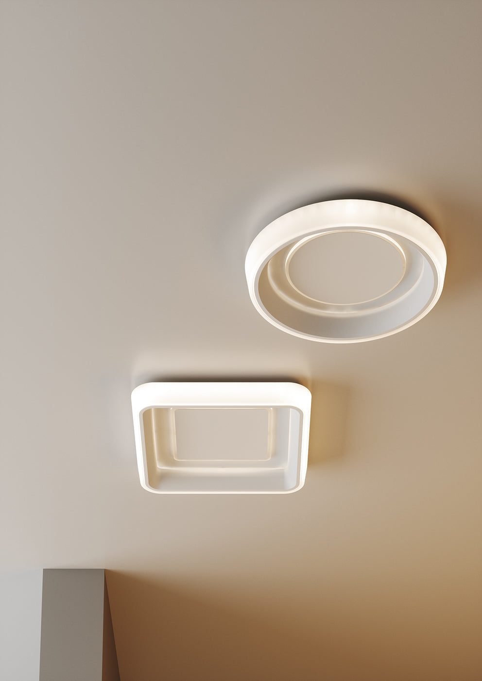 Plafoniera LED rotonda-quadrata alluminio bianco diffusore acrilico CCT 45W 6160lm NURAX