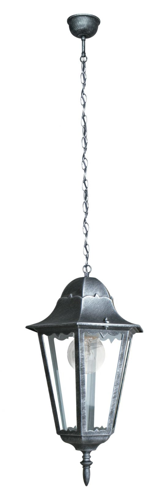 Sospensione lanterna per esterno IP44 in alluminio nero pennellato argento diffusore vetro lampada 1XE27 non inclusa FIRENZE