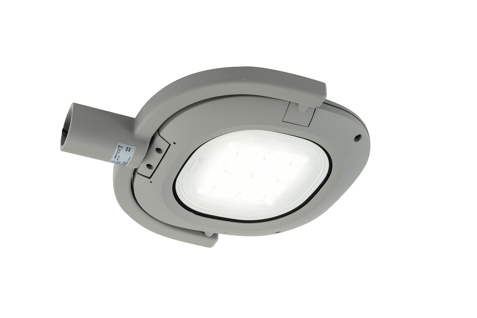 Faro stradale IP67 in alluminio silver diffusore vetro temperato su palo verticale o orizzontale led 50W 7000LM luce natura 4000°k POLIS